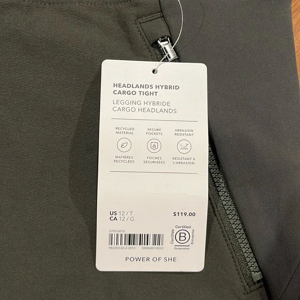 NWT Athleta Headlands Hybrid Aspen Olive Cargo Tights size 12/T